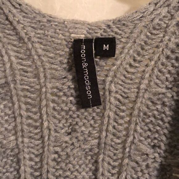 moon & madison M Gray Chunky Cable Knit Open Front Cardigan w Pockets - Picture 8 of 12